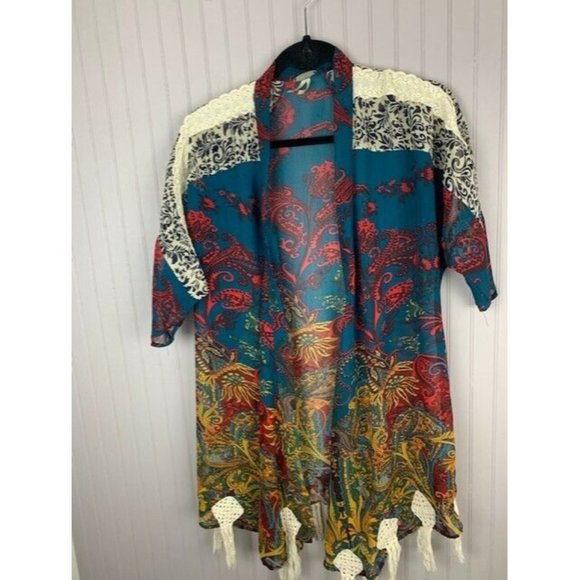 Gimmicks By BKE Womens Size S Open Front Cardigan Top Floral Short Sleeve - Picture 1 of 5